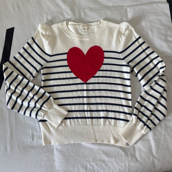 Like NEW J.Crew Girls Striped Heart Sweater XL - Picture 2 of 6